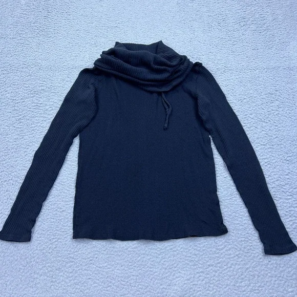 Free People Sweater Size M Hot Pepper Hoodie Cowl Neck Top Ribbed Black Pullover