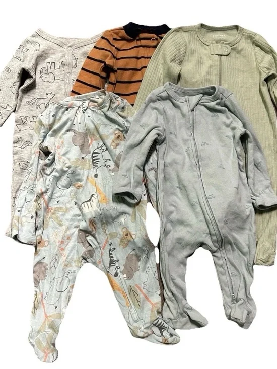 Baby Boy Footie Pajamas Ribbed Animals 2 Way Zipper Size 0-3 Months