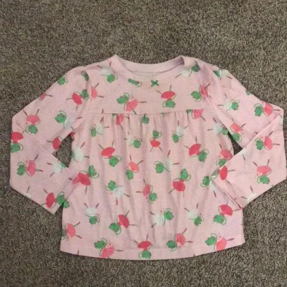 Carter’s Long Sleeve Pink Pajama Top/Shirt with Dancing Frogs