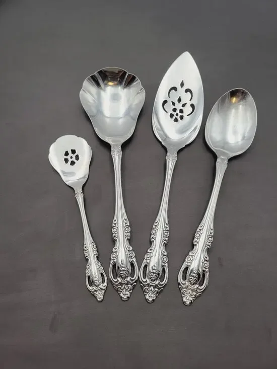 Oneida Community BRAHMS Glossy Stainless Flatware HOSTESS Set 4 Serving Pcs Vtg