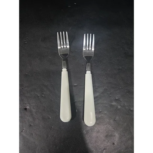 Corelle Plain White Salad Forks, Set Of 2, Vtg Dinner Forks, Collectible Corelle