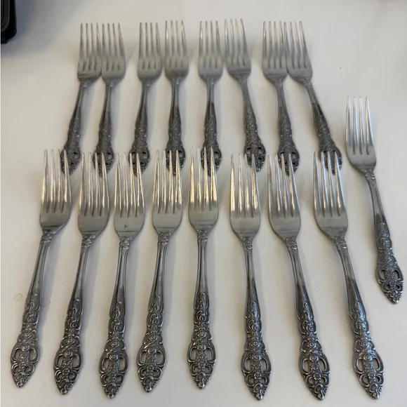 German Model Stainless Steel Appetizer Forks 17 pieces Vintage
