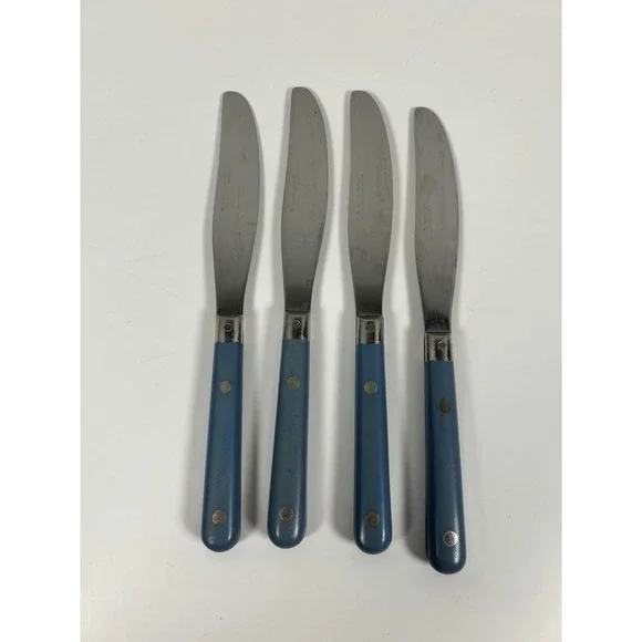 WF Washington Forge Mardi Gras Flatware Light Blue 4 Butter Dinner Knives