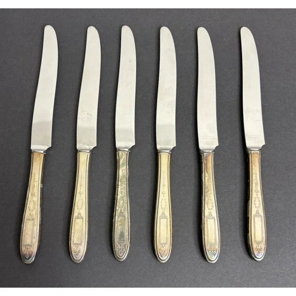 6 Oneida Community Grosvenor Dinner Knives Silverplate 9 1/2