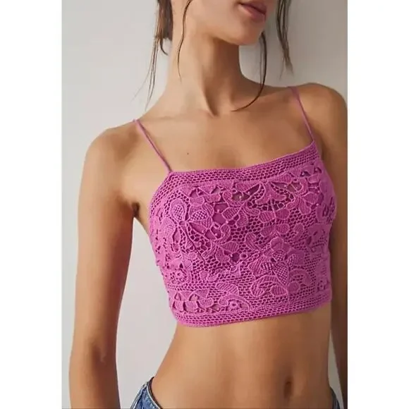 Free People Fp One Lyra Bralette Crochet Embroidered Smocked Strap Top Size M‎