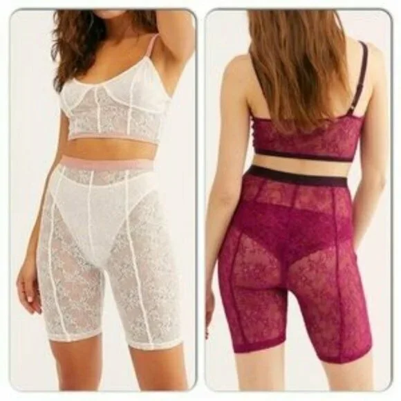 Free People Lucy Lace bike shorts‎ size XS maroon