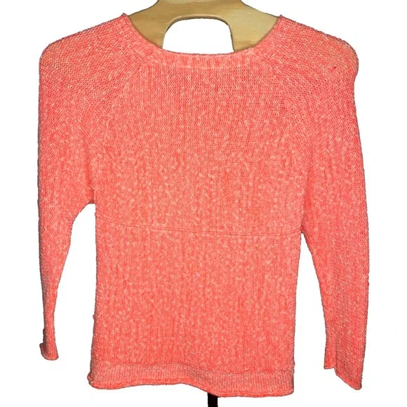 Womens Free People vneck Pullover sweater Orange white speckled Size XS oversize