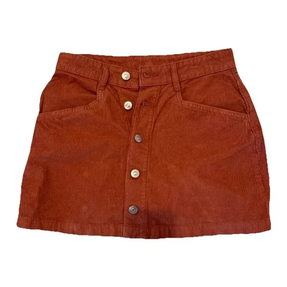 Free People Womens Sz 0/4 Corduroy Mini‎ Skirt Orange70s Retro Cottagecore Indie