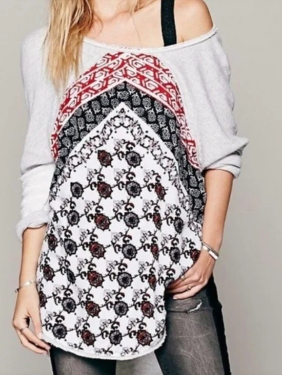 Free People Del Ray Mixed Media Pullover Tunic Sweater
