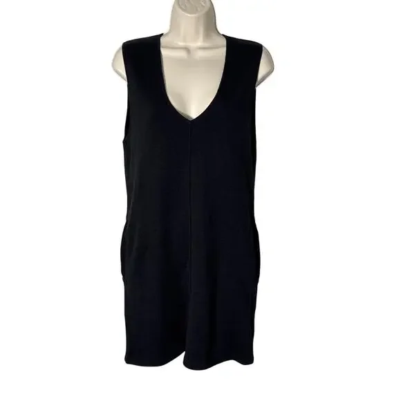Free‎ People Wool Blend V Neck Sleeveless Sweater Shift Dress Pockets Black Sz S