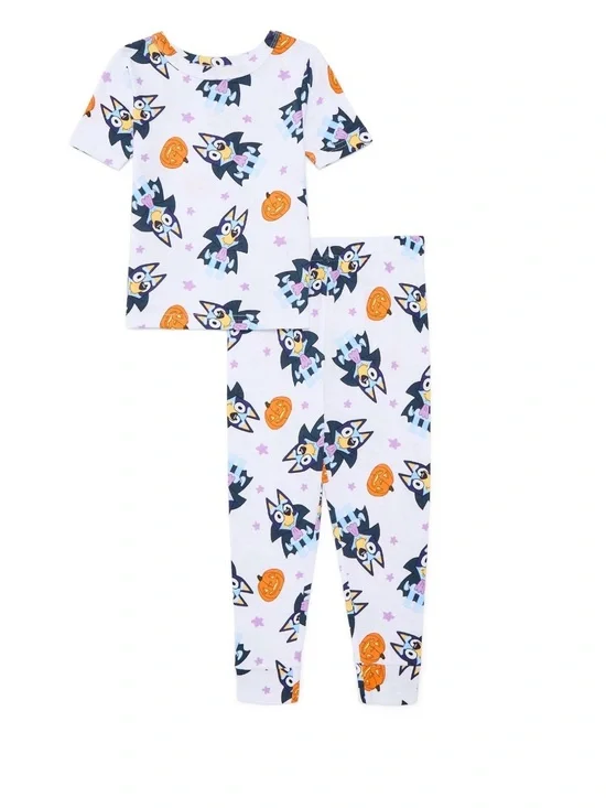 White Halloween Bat & Pumpkin Kids Pajama Set