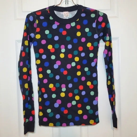Hanna Andersson Long John Pajamas 14 160 Girls Rainbow Polka-dot Black PJ Set