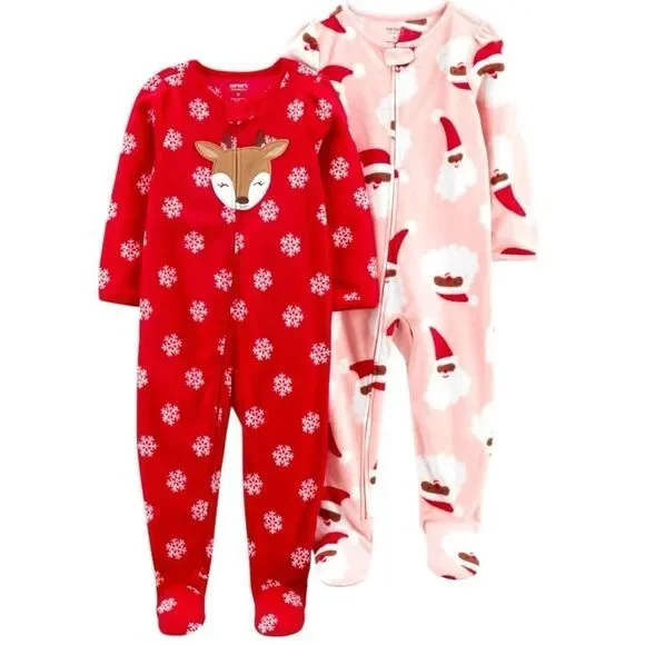 NEW Carter’s Just One You Toddler Fleece Footed Pajamas Santa & Reindeer Snowfla