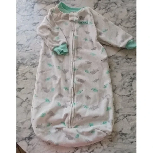 Child of Mine by Carters Sleep Sack Unisex 0-9M White Mint Elephant Fleece Zip