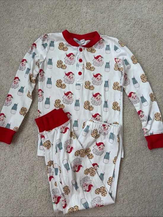 Santa Red-Trim Cookie & Milk Christmas Pajama Set