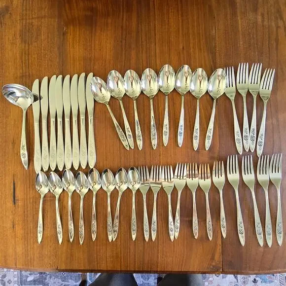 Oneida Community Stainless My Rose Pattern Flatware 40 Pc 1960s Mid Century Mod
