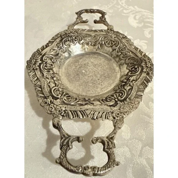 Vintage Two's Company Silver Plated Ornate Footed‎ Trinket Ring Handled Dish