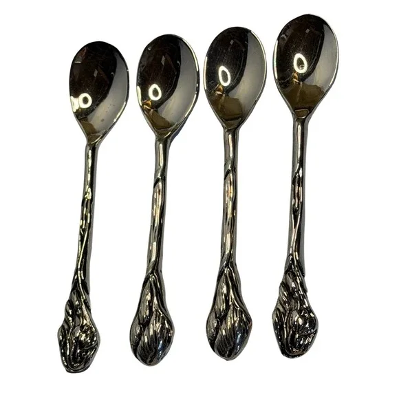 VTG Unbranded Coffee Spoon‎ Silver Silverplate Floral Ornate Set of 4