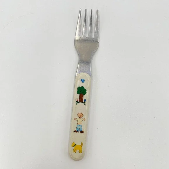Vintage‎ Kids Stainless Steel Fork Childrens Cartoon Boy Dog Tree Handle Utensil