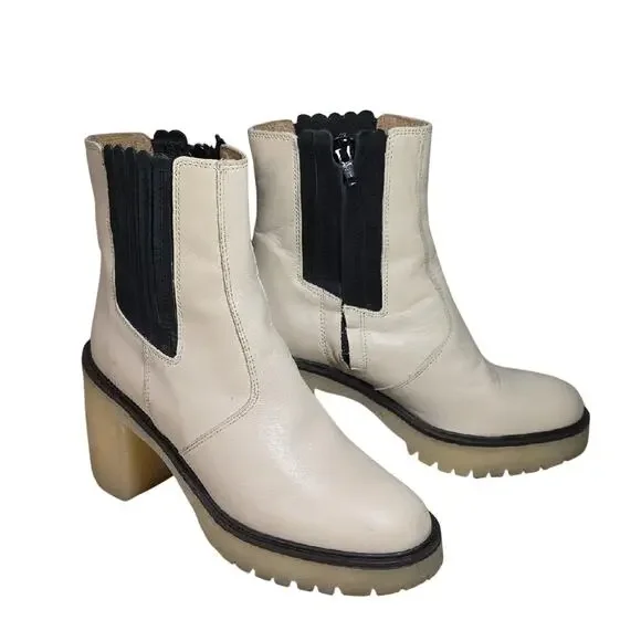Free People James Chelsea Bone Leather Retro Chunky Block Heel Boots Womens 39