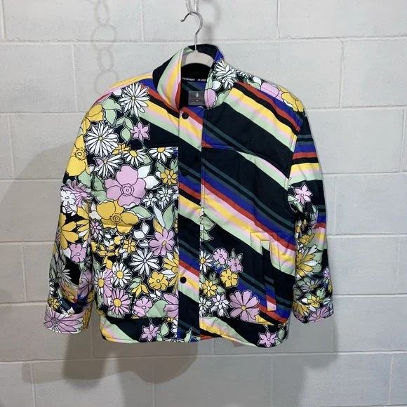 FP Movement Women's Bunny Slope Printed Puffer Jacket XS Floral Stripes Ski Coat