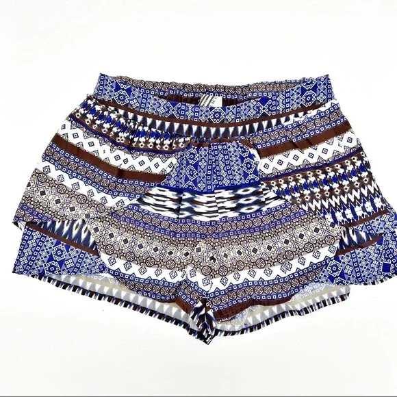 Free People Flowy‎ Blue & Brown Boho Western Cottagecore Shorts