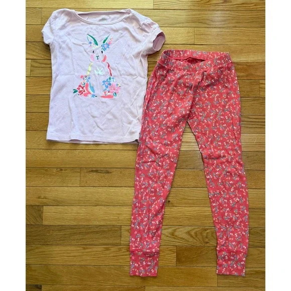 GAP Kids Girls Pajama Set Floral Bunny Size 6-8Y organically grown cotton