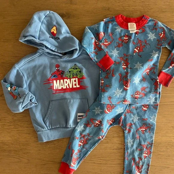 Boys Marvel Spiderman Bundle 3T Hoodie & Hanna Andersson Pajama Set