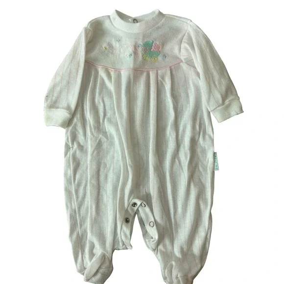 VTG Little Me 12-17lbs 3-6‎ months pink white sleeper usa made infant girl