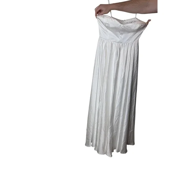 Free People Fame & Partners Dress Womens 10 White Satin Maxi Gown Bridal Wedding