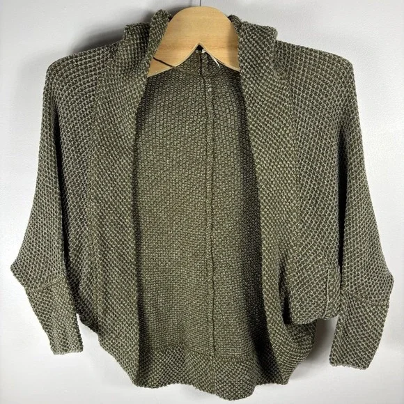 Free People Women's Medium Green Coco Cocoon Wool Blend Hooded‎ Cardigan Sweater