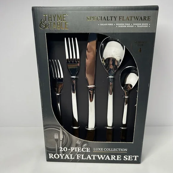 Thyme & Table Royal Flatware Set 20-Piece Luxe Collection Stainless Steel