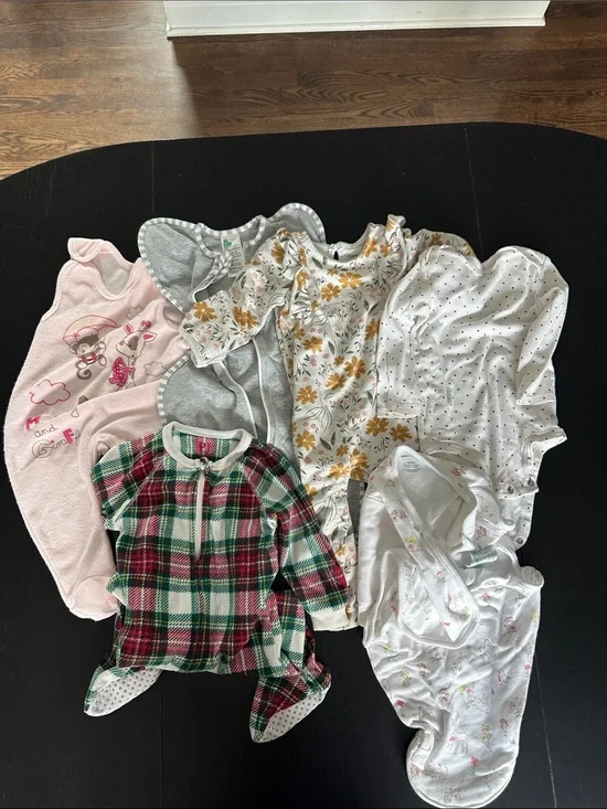 Mixed Baby Girl Sleepers Bundle - Floral, Pink, Plaid, Polka Dot