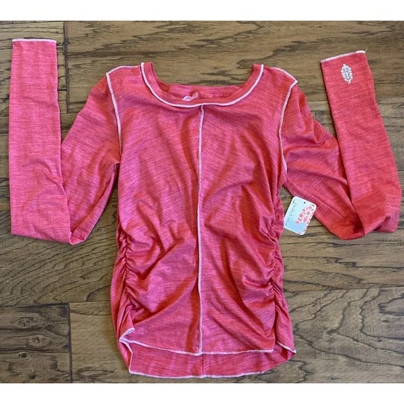 New Free People FP‎ Movement Right On Run Long Sleeve Berry Red Sz Small