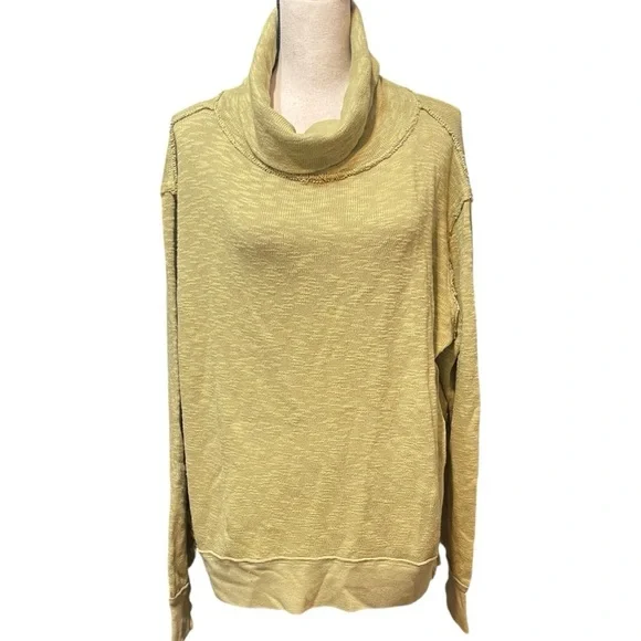 Free People Timmy Turtleneck Moss Green Cowlneck‎ Pullover Oversized Sweater XS