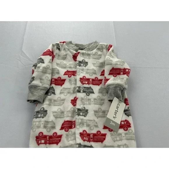 Carter's Baby 3M Microfleece Footed Sleeper Fire Truck Pajamas Red Gray New