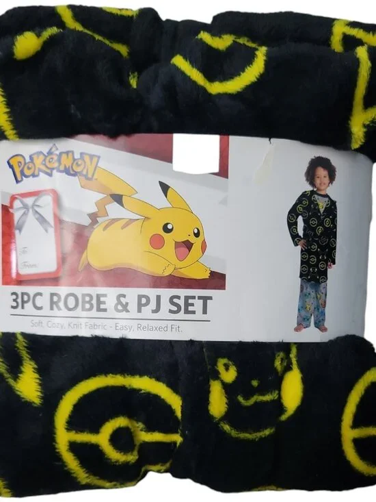 Pokemon Boy's 3-Piece Super Soft Hooded Robe & Pajama Set, Size 4 & 6 - New