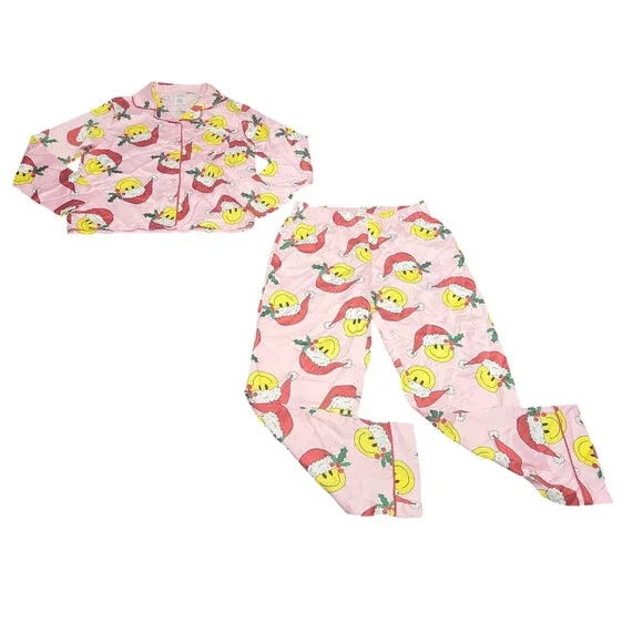 Art Class Girls Christmas Holiday Sating Pajama Set Pink X-Large Size 14