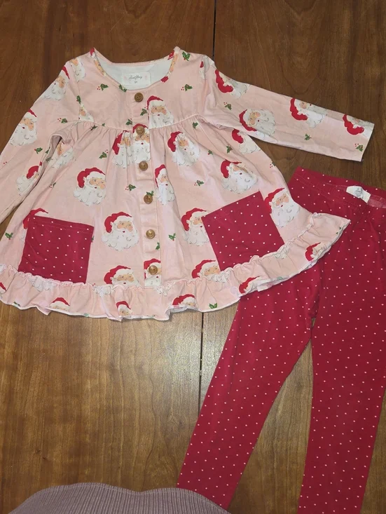 SweetHoney Pink Santa Tunic & Red Polka Dot Leggings Set