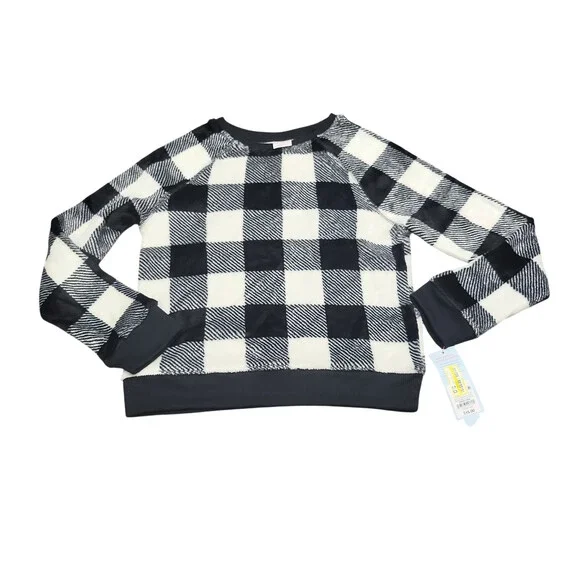 Girls' Plaid Cozy Pajama Top - Cat & Jack Black Size Medium 8