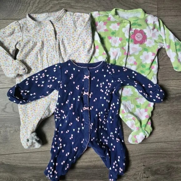 Carter's Just One You Baby Girl NB Footed Sleeper Pajamas Lot Of 3 Floral Heart