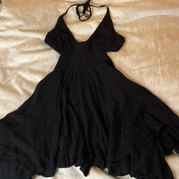 Black Halter Midi Dress - Classic Flowy Women's Dress
