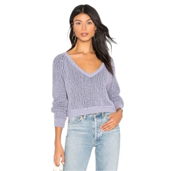 Free People High Low‎ V Neck Sweater Sweatshirt Pullover Cropped Purple Medium