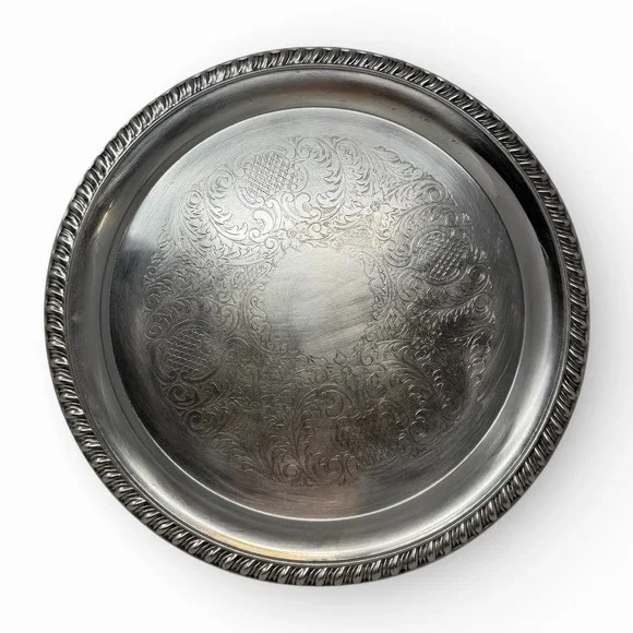 Silverplate Serving‎ Tray Fales 1779 Round Shell Scroll Etched 12