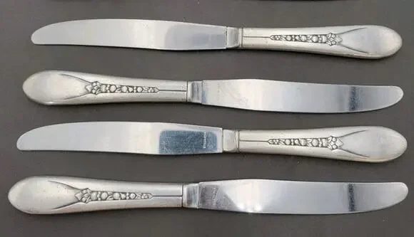 WM Rogers Mfg Set 4 Dinner Knives PRISCILLA LADY ANN Silverplate Flatware Vtg