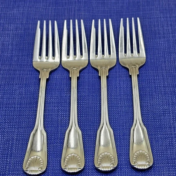 Towle London Shell Salad / Dessert Fork JAPAN Stainless Flatware Set Of 4 VTG