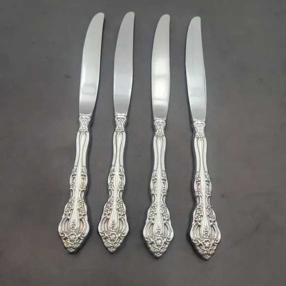 Vintage Oneida Michelangelo Set 4 Cube Dinner Knife Heirloom Stainless Flatware