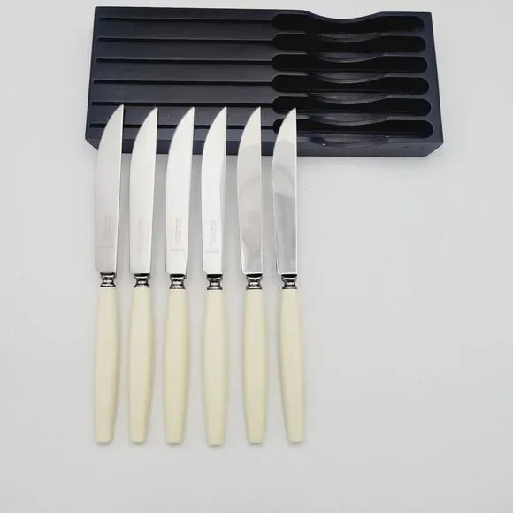 Vtg Set 6 Neiman Marcus SHEFFIELD Stainless Steak KNIVES Ivorine Handles England