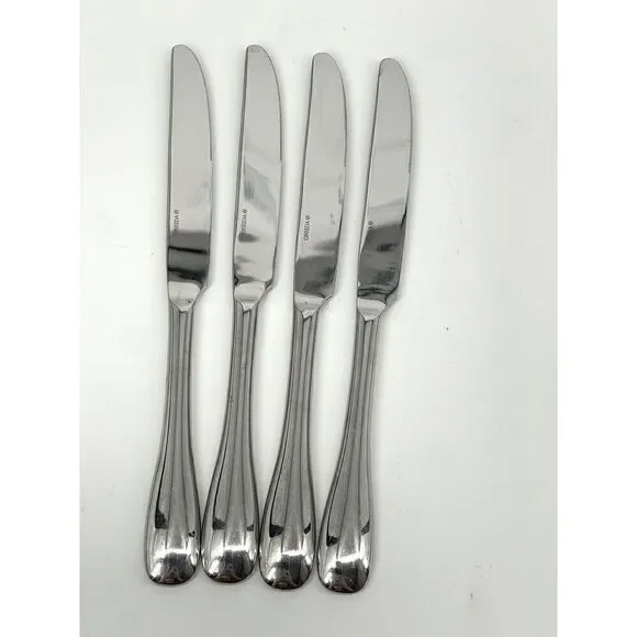 Oneida Stainless Dinner Knife 9 1/2” VOSS Glossy Concave Handle Set Of 4