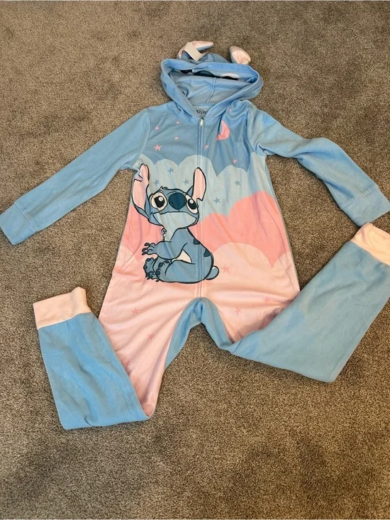 Disney Blue and Pink Stitch Hooded Kids Pajamas Onesie